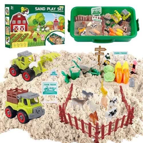 Aliex Magischer Spielsand Set, Indoor Strand Schule Kreatives Sandspiel, Bauernhof Rollenspiel Koffer - mit 1000 g Magic Play Sand und viel Zubehör, Spielzeug Geschenk für Kinder 3 4 5 6 7 8 Jahre