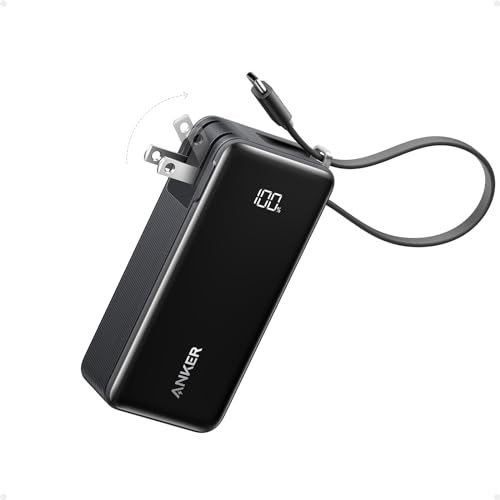 Anker Nano 3-in-1 Portable iPhone Charger, 10,000mAh Power Bank with Built-in USB-C Cable and Foldable Wall Plug, 30W Max Battery Pack, Travel Essentials for iPhone 17/16/15 Series, Galaxy, MacBook
