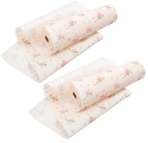 PRETYZOOM Shelf Liners for Kitchen Cabinets, 2 Roll 30cmx5m Rose Flower Printed Non-adhesive Drawer Liner Waterproof Cupboard Covering Undersink Mat Fridge Lining Paper