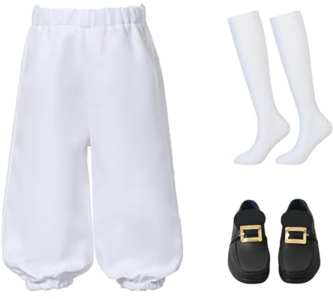 BPURB Costume coloniale da Ragazzo Bambini Medievale Pirata Cosplay Costume Rinascimento Costume Calzoni (Pantaloni con Calzini Bianchi Alti Fino al Ginocchio e Fibbia della Scarpa d'oro)