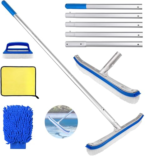Cepillo Piscina con pertiga 180cm,Cepillo para Limpiar Piscinas 45cm,Cepillo para Limpiar Piscinas,con Barra de Aluminio Ajustable y Parte Trasera de Aluminio Reforzado para Paredes, Azulejos
