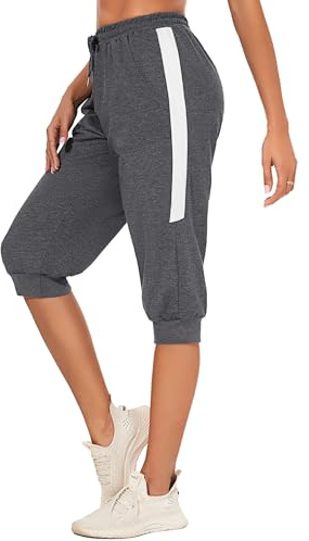Litherday Pantaloni Sportivi Donna 3/4 Estivi Cotone con Tasche Laterali e Vita Comoda per Fitness Jogging e Tempo Libero Grigio Scuro XXL