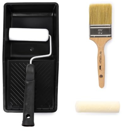 PENNELLIFICIO 2000 | Kit Profesional para esmaltes al Agua, disolventes, comprometidos, con Rodillo de Terciopelo, Rodillo de Esponja, Mango para Rodillo, Pincel y Bandeja de plástico, Fabricado en