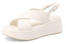 QUEEN HELENA Sandali con Zeppa a Fascia Incrociata con Sottopiede Ortopedico Donna BZ403 (Bianco, Sistema Taglie Calzature EU, Adulto, Donna, Numero, Media, 37)