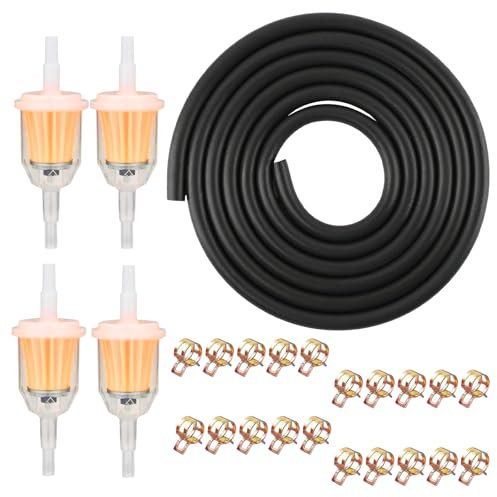 RAFIYU Benzinschlauch Ø 5mm Kit, 2 Meter Kraftstoffleitung mit 4 Stück 5mm/8mm Benzinfilter und 20 Stück Schlauchschellen, für Auto Motorrad Roller Rasenmäher