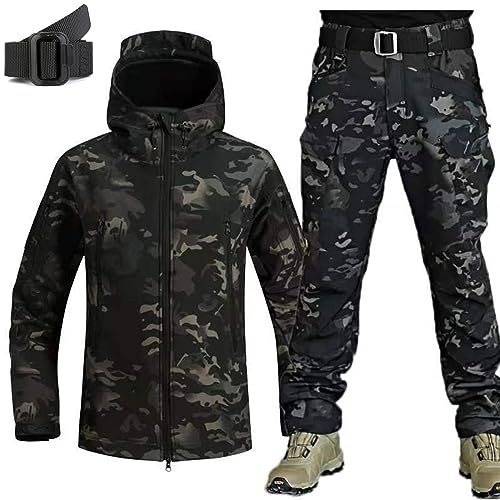Conjunto de ropa de caza de camuflaje militar con cinturón, chaqueta suave para hombre, pantalones, chaqueta táctica y pantalones de combate, conjuntos de traje de combate impermeable del ejército.