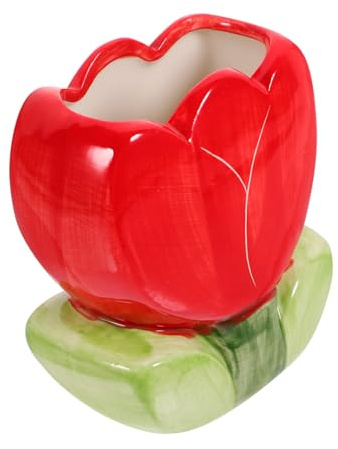 Tofficu Porte-crayons de Bureau Décoratif en Céramique Rouge Grosse Capacité, Facile à Nettoyer, Organise Stylos et Pinceaux pour Bureau et Coiffeuse