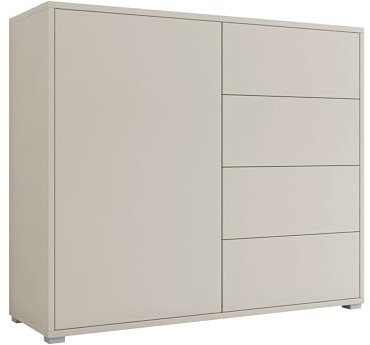 Mirjan24 Kommode mit 4 Schubladen Gesita K1D4SZ 100, Diele, Flur, Highboard, Mehrzweckschrank, Sideboard mit 1 Tür und 4 Schubladen, Wohnzimmer, Push to Open (Cashmere)