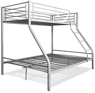 Visual Stocks Litera Matrimonial - En Blanco o Negro - Doble - Litera Matrimonio - Medidas 90x190 cm y 135x190 cm - de Metal con Escalera - Practica. (Blanco)