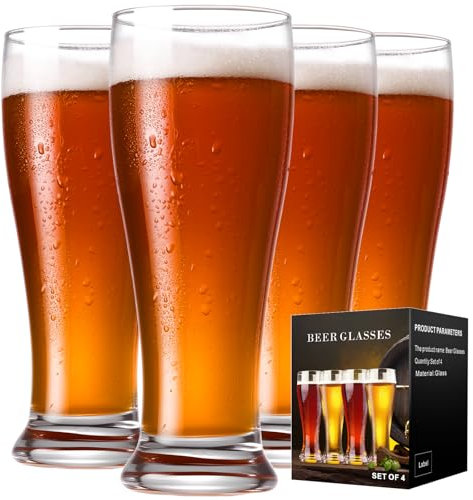 Baalaka Beer Glasses Set of 4, 16 oz Pilsner Beer Pint Glasses, Classics Craft Wheat Beer Glasses Drinking Set, Beer Mug Glassware Gift for Men