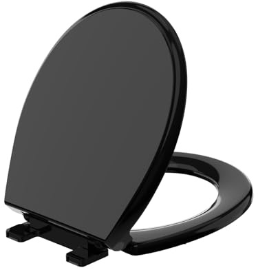 Black Round Toilet Seat,Soft Close,Easy Installation& Release, Easy to Clean,Fits for Standard Round with Premium PP Material Lid,B2B Available (16.5'', Black)