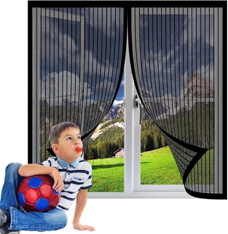 Zanzariera Magnetica per Finestre 109 x 138 cm Zanzariera Regolabile Fai-Da-Te Anti Zanzare Insetti, Chiusura Automatica Zanzariere Magnetiche Balcone, Nero