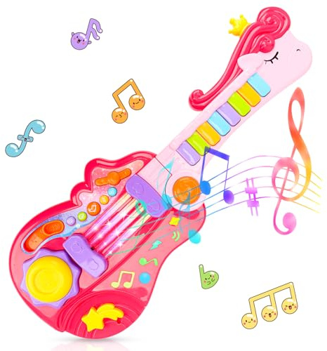 Kids Guitar Toy for 3 Year Old Girl Gift 2-in-1 Electric Guitars with Piano Mode for Toddlers Light Up Music Toys for 3 4 5 Year Old Girls Boys Gifts
