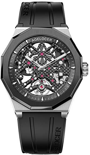 agelocer Herrklocka, dubbelskelett, automatisk, mekanisk, 41 mm keramisk infattning, 80 timmars kraftreserv, lysande, alligatorrem/gummirem, affärsklockor för män, klänning, lyxig present till män