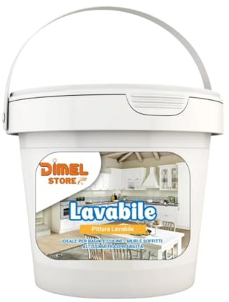 DI.M.EL. S.R.L. Pittura Lavabile Interni - Super Traspirante per Bagno, Cucina, Muri e Soffitti - Bianco Opaco - Alta Copertura Facile da Applicare - MADE IN ITALY (5 Litri)
