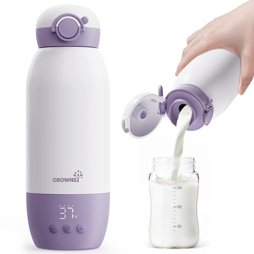 GROWNSY Chauffe Biberon Nomade Sans Fil avec Chauffage Rapide pour Lait Maternel et Formule, Chauffe Biberon Portable avec Batterie 10000mAh, Capacité 600mL et Contrôle de la Température, Vieux rose