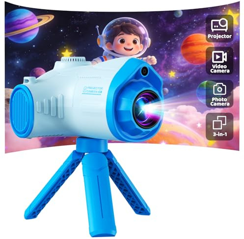 Kids Camera with Projector, 1080P Digital Video Camcorder, 48MP Photo Camera, Portable Toddler Camera Christmas Birthday Travel Gift Toy for Boys Girls Age 3 4 5 6 7 8 9 10 11 12, Blue