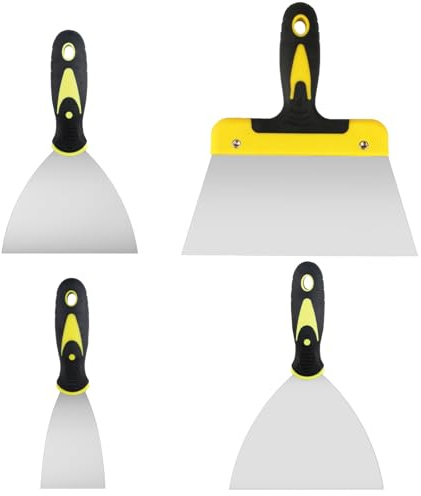 4 stycken spatelset, ytspatel, gipsverktyg, rostfritt stål målarbackel med plasthandtag, putty kniv, spatel, skrapa palettkniv, repor (2/4/6/8/tum;)