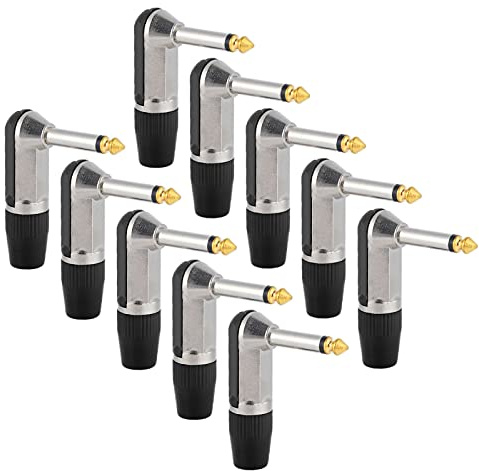 10 - Pack 6,35 mm ljudplugg XLR vinklad |Tarnish - Bevis för minimal ljudförlust |Hörlursadapter för mixare/förstärkare/hemmaljud |Robust zinklegering (Black)