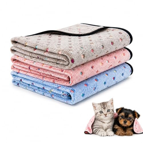 Dog Blankets, 3 Pack Soft Fluffy Washable Pet Blankets for Cats and Puppies