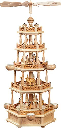 Pinnacle Peak Trading Company Richard Glässer Seiffen 16704 Pyramide de Noël avec 4 étages pour bougies chauffe-plat Motif monts Métallifères