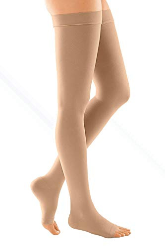 medi Duomed Soft (BS CCL 1) Compression Stockings Thigh Length with Silicone topband Open Toe Beige Large