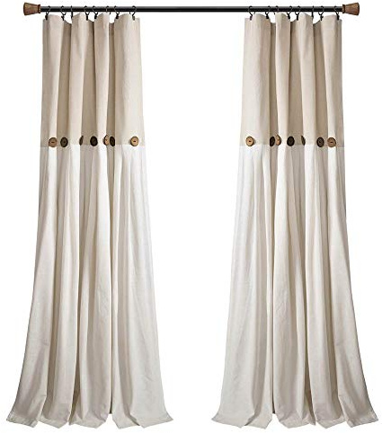 Lush Decor Linen Button Window Curtain Panel, Single, 40 W x 84 L, Linen- Country Curtains - Rustic Decor - Color Block - Modern Farmhouse Curtains
