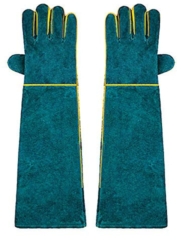 OMEM Gants de manipulation d'animaux entièrement en cuir résistant aux morsures pour reptile, iguane, serpent, lézard, résistant aux rayures, gants de protection extra longs 58,4 cm