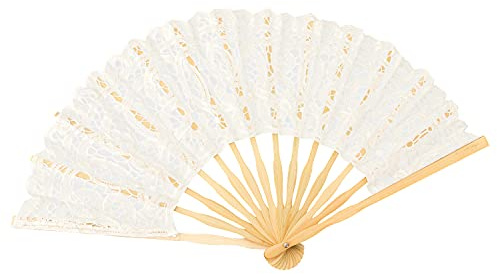VON LILIENFELD Fächer Carmen Faltfächer Spitze Bambusstäbe Handfächer Hochzeitsfächer Deko Elfenbein Ivory