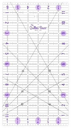 The Quilted Bear Quilting Rulers - Transparent Acrylic Non Slip Quilting & Patchwork Ruler with Clear Black Lines & 30, 45 & 60 Degree Angles (6.5 x 12)