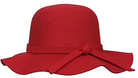 JK Home Vintage brett brätte Fedora Floppy Solhatt - Ullfilt rosett hatt - strand prinsessa Cloche Derby Bowler Kyrka Party Hinkhattar, Barn röd, en storlek