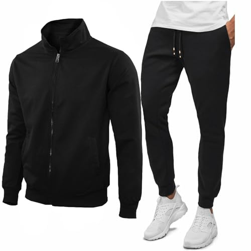 N+1 Tuta Uomo Completa Estiva Casual Giacca con Cerniera Pantaloni M L XL XXL 3XL 4XL (L - Nero)