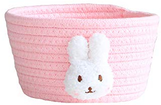 Gewebter Aufbewahrungskorb Korb Kleine Süße Aufbewahrungsbox Baumwollseil Geflochten Spielzeug Körbe Aufbewahrung Regalkorb für Mehrzweck Behälter Home Office Desktop Organizer Deko,Rosa Kaninchen