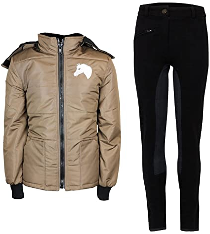MS-Trachten Reitset Kinder Reitjacke Mia Braun mit Reitleggings Schwarz (146/152)