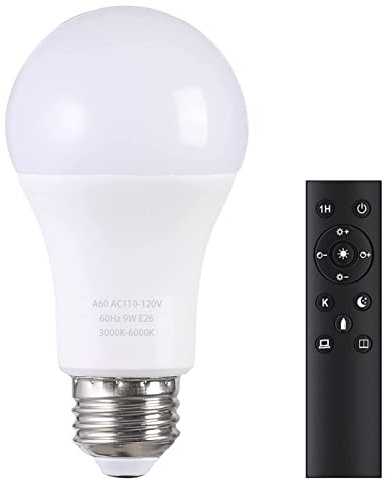 MXhme A19 LED Light Bulbs with Remote Control, 800LM 9W, 60W Equivalent LED Bulbs,Stepless Dimmable 3000K-6000K,E26 Base,CRI 80+,2.4GHz,25000+ Hours Lifespan,Light Bulb for Home Decor,1Bulb&1Remote