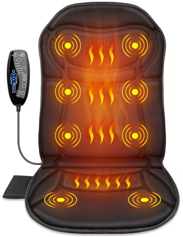 Back Massager Chair Pad, Back Massager with Heat, 5 Vibration Modes & 2 Heat Levels Massage Seat Cushion, Electric Massage Pad for Back Pain Relief, Christmas Gifts for Dad, Men, Mom, Women