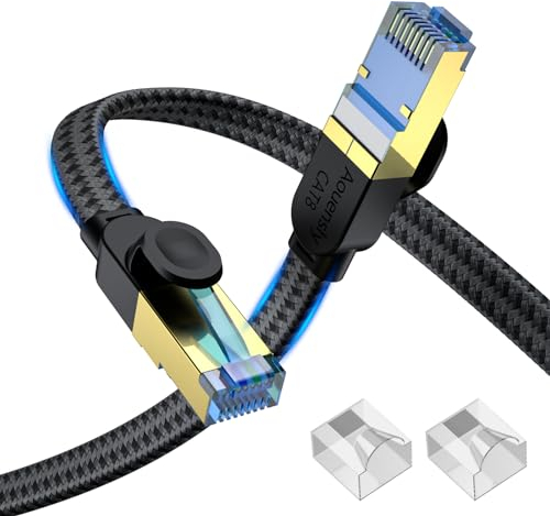Aouensly CAT 8 Ethernet Kabel 20M High Speed Internet Netzwerkkabel mit Vergoldetem RJ45 Stecker, 2000MHz 40Gbps S/FTP Flaches Nylon Geflochtenes Professionelles LAN Kabel