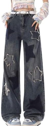 Pink Star Jeans Baggy Y2k Kläder Söta Kläder för Tonåringar Cargo Byxor Kvinna