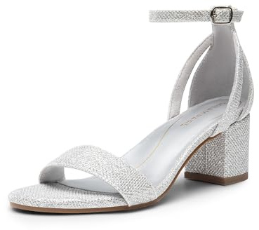 DREAM PAIRS Sandali con Tacco a Blocco e Cinturino alla Caviglia da Donna Eleganti Scarpe da Sposa e da Festa,Size 41,Argento Glitter,DWUMHS2535