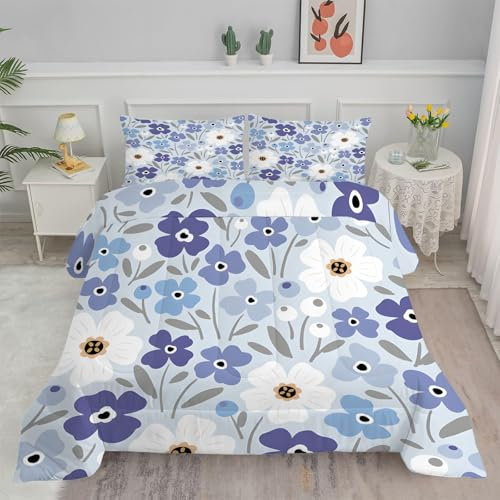 Linfye Bettdecke 155x220 4 Jahreszeiten Blaue Blume Steppdecke 155x220 Vierjahreszeiten Schlafdecke Ganzjahresdecke, Bettdecke Ohne Bezug Bettdecken Wende Waschbar Antiallergisch BC408