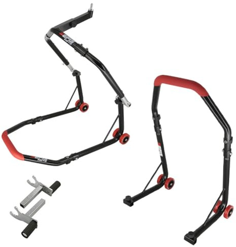 SEFIS D18 - Cavalletto anteriore e posteriore per moto, supporto anteriore e posteriore, per moto, supporto di montaggio posteriore (rosso, 2 in 1)