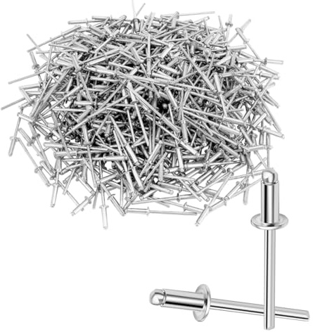 Wavanta 100 Pieces Aluminum Blind Rivets 3.2 x 6mm, Dome Head Aluminum Pop Rivets with Open End for Metal, Storage Box, Furniture, Marine Use