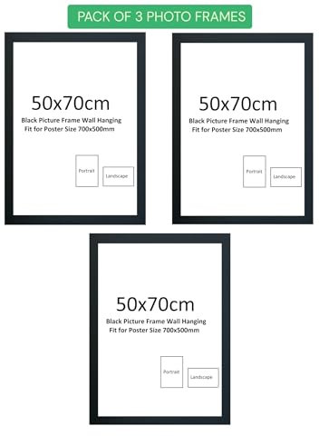 50x70 cm (Pack of 3 frames) Wooden Photo Frame - Black Picture Frames 50 x 70 cm - 70x50cm Photo Frames - 500x700 Black Poster Frame