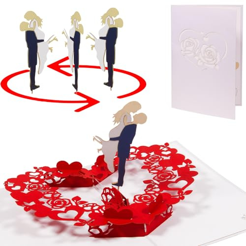 LINPOPUP, popup-kort bröllop, bröllopskort, bröllopspresenter för brudpar, bröllopsinbjudan, gratulationskort vikbart kort bröllop 3D, dansande brudpar