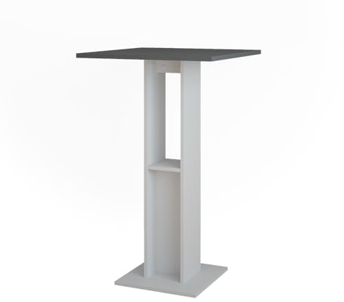 Vicco Tavolo da bar Repose, Bianco/antracite, 65 x 65 cm, con ripiano laterale per la conservazione di bottiglie e bicchieri