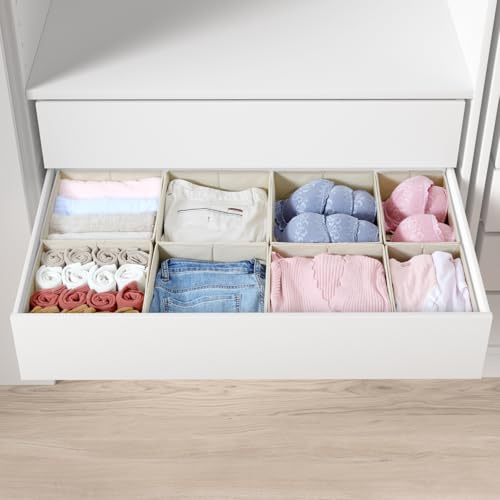 ORLISA Drawer Organiser for PAX 100 Drawers (100x58cm), 8 Pack Closet Organiser Set, Fabric Drawer Dividers & Wardrobe Organisers for Clothes Storage, Underwear, Socks & Baby Clothes, Beige