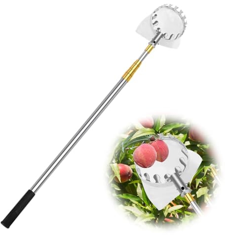 BCJMKDX Raccoglitore di Frutta, Raccoglitore di fichi con Borsa in Tessuto, Cesto for la Raccolta di Frutta for pere, Limoni, Arance, Albicocche, Lime, Acciaio Inossidabile(5m)