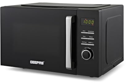 GEEPAS Digital Microwave Oven, 23L | 5 Power Levels, Reheating & Defrost Function | Digital Display 60 Minute Timer 8 Pre-set Modes | Easy Clean Oven for Standard Size of Dinner Plate 800W Black