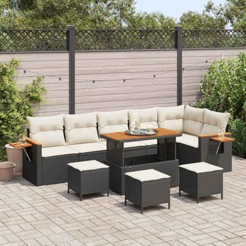Frdhee Divano ad angolo piccolo, set da 10 pezzi nero e crema, 110 x 55 x 71 cm, gruppo panca angolare per interni ed esterni