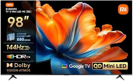 XIAOMI TV S Mini LED 98(249 cm), QLED Mini LED Télévision, Smart TV avec Dolby Vision + Dolby Atmos, 144Hz avec 288Hz Game Boost Mode, 4K UHD, HDR10+, MEMC, Google TV, Airplay 2, Google Assistant